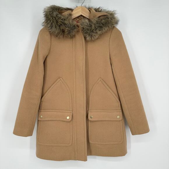 J. Crew New Chateau Parka Wool Blend Coat Hooded Faux Fur Jacket - Picture 1 of 16